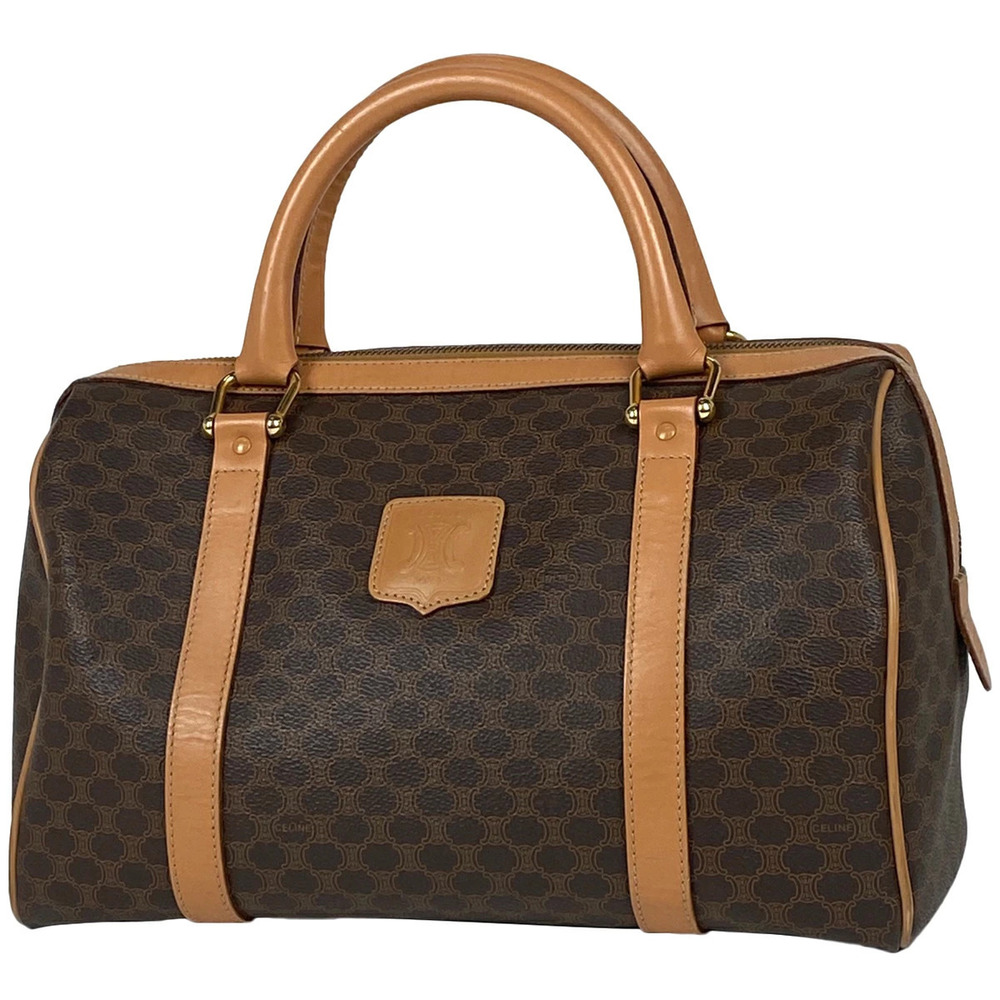 Celine Macadam Handbag Boston Canvas Brown